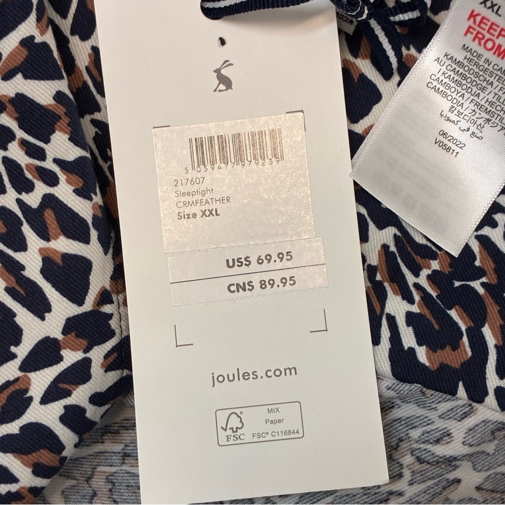 NEWJoules Cream Feather Sleeptight Cotton Leopard Print Top & Pant Pajama SetXXL - Picture 6 of 6